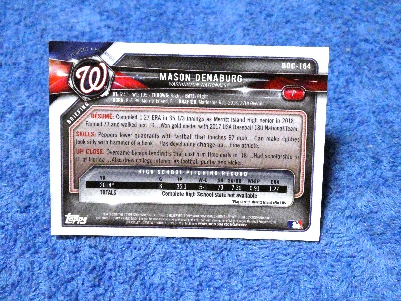 2018 TOPPS 野球 BASEBALL Trading Card KIRACARD キラカード トレカ MASON DENABURG 250枚限定 BDC-164 Trading Card