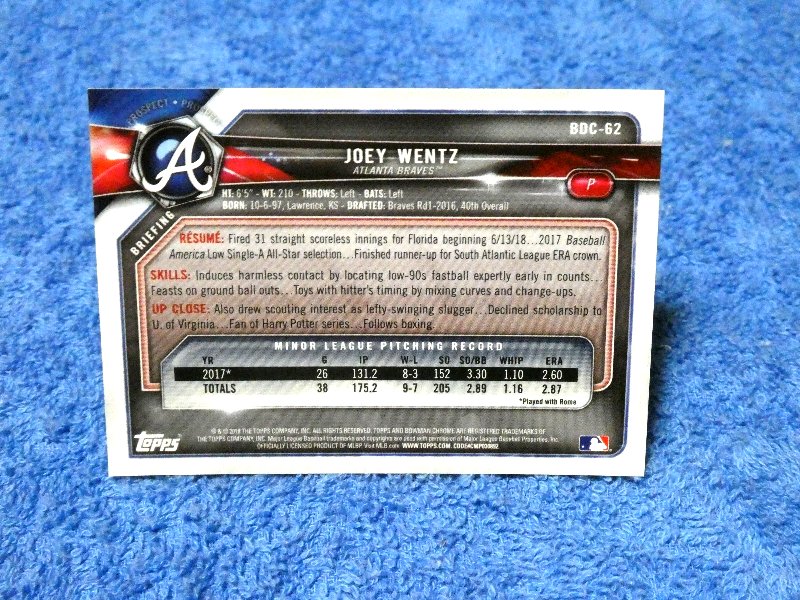 2018 TOPPS 野球 BASEBALL Trading Card KIRACARD キラカード トレカ ジョーイ・ウェンツ JOEY WENTZ 250枚限定 BDC-62 Trading Card